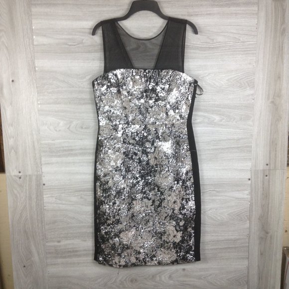 VERA WANG Metallic Jacquard Sheath Dress - Picture 3 of 7